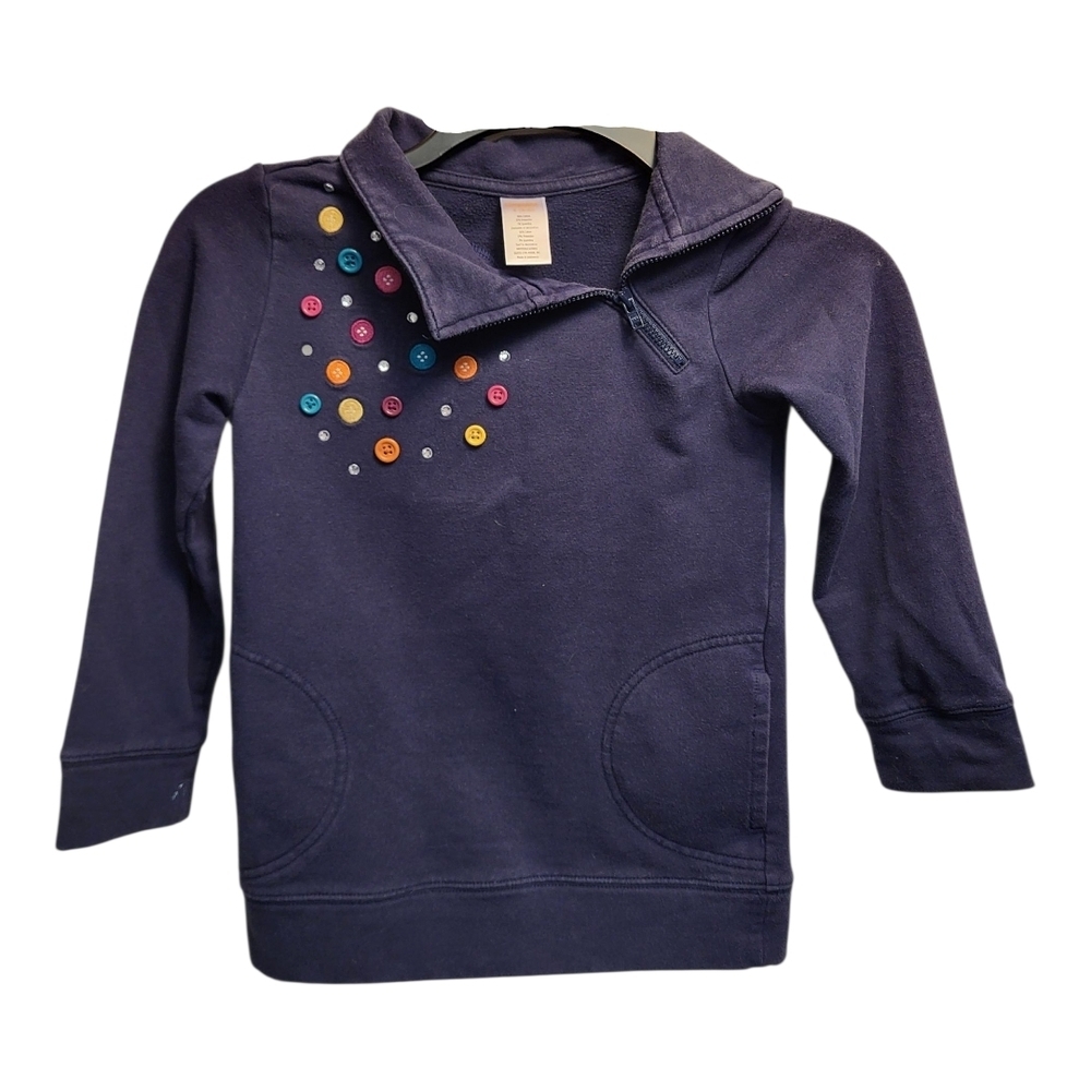 Gymboree Kids Blue Sweatshirt with Decorative Zipper & Button Design Size S(5-6)